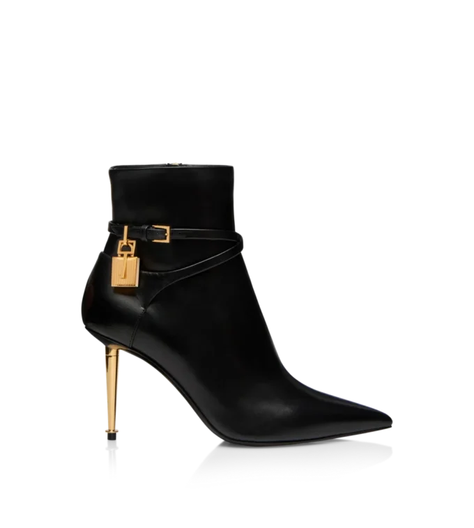 85 mm Leder-Ankle Boots mit Padlock-Verschluss