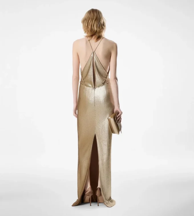 Abendkleid mit V-Ausschnitt, Paillettenstickerei und Cut-Out
