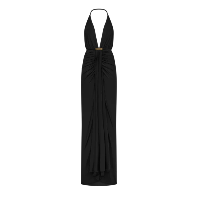 Abendkleid mit V-Ausschnitt und drapiertem Wasserfall-Detail