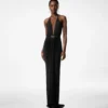 Abendkleid mit V-Ausschnitt und drapiertem Wasserfall-Detail
