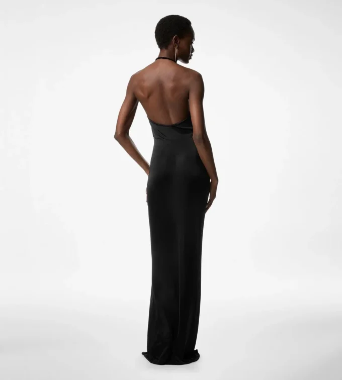 Abendkleid mit V-Ausschnitt und drapiertem Wasserfall-Detail