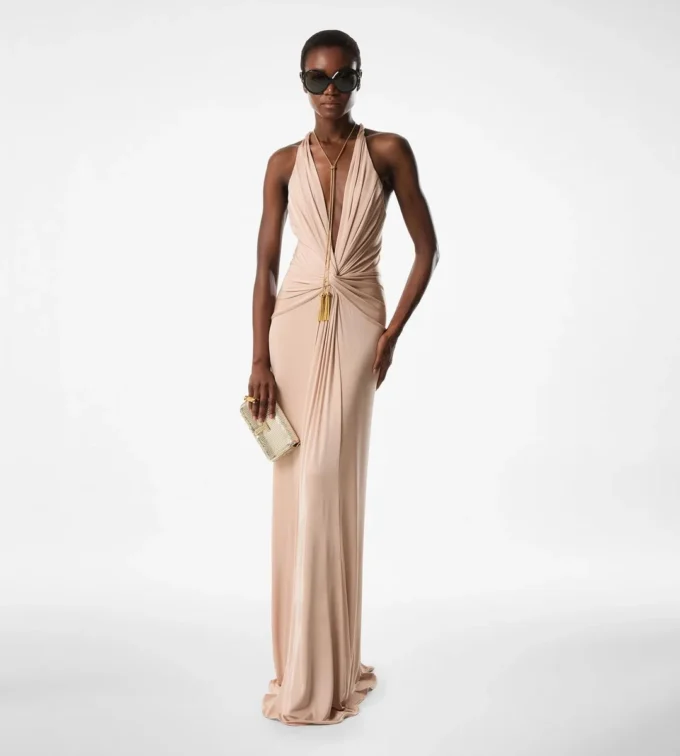 Abendkleid mit V-Ausschnitt und gekreuztem Ausschnitt