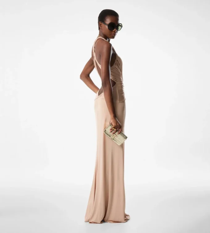 Abendkleid mit V-Ausschnitt und gekreuztem Ausschnitt
