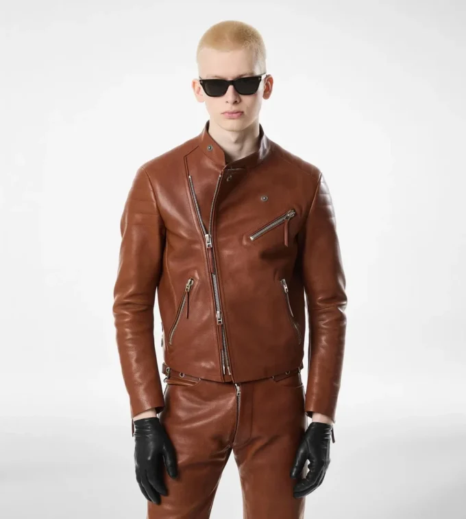 Asymmetrische Racerjacke aus Büffelleder