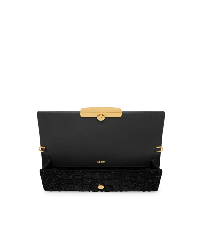 Bar Clutch mit Paillettenstickerei in Krokodillook