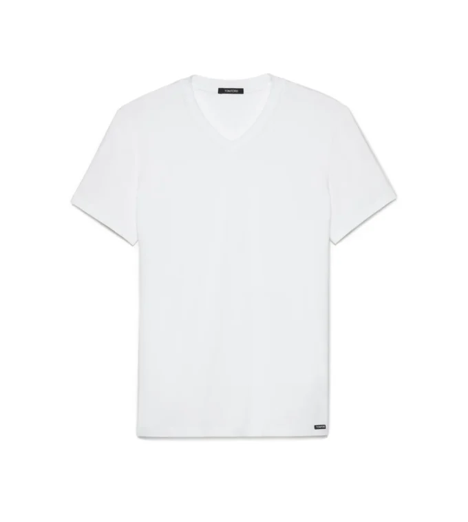 Baumwoll-T-Shirt mit V-Ausschnitt
