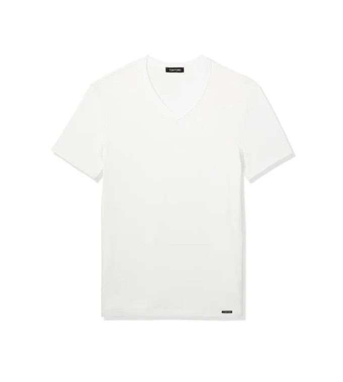 Baumwoll-T-Shirt mit V-Ausschnitt