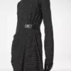 Bedrucktes Seidenkleid mit langen Ärmeln und Lederdetails