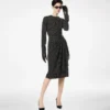 Bedrucktes Seidenkleid mit langen Ärmeln und Lederdetails