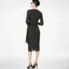 Bedrucktes Seidenkleid mit langen Ärmeln und Lederdetails