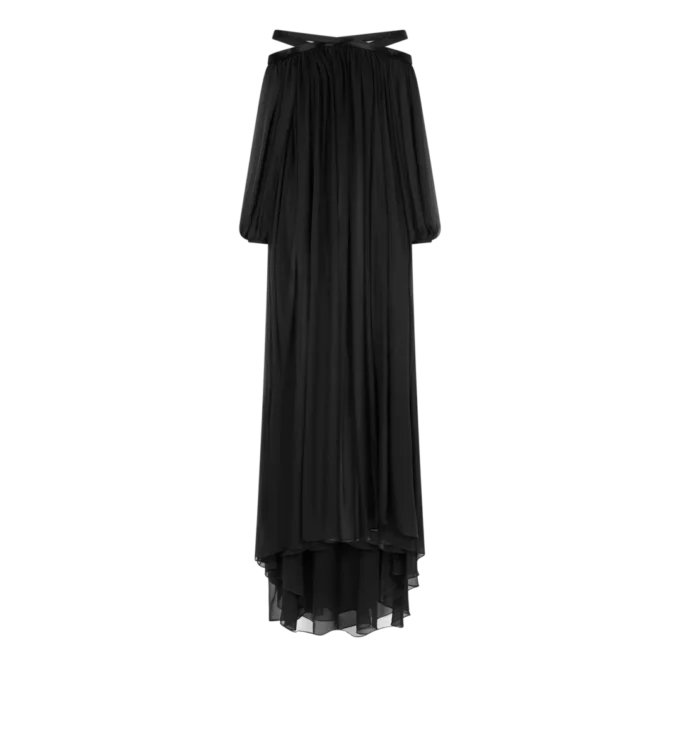 Besticktes Abendkleid aus Seidenchiffon mit schulterfreiem Ausschnitt