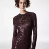 Besticktes Abendkleid mit Langarm und Krokodileffekt