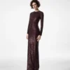 Besticktes Abendkleid mit Langarm und Krokodileffekt