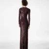 Besticktes Abendkleid mit Langarm und Krokodileffekt