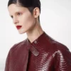 Bikerjacke aus bedrucktem Leder und gewaschenem Duchesse-Stoff