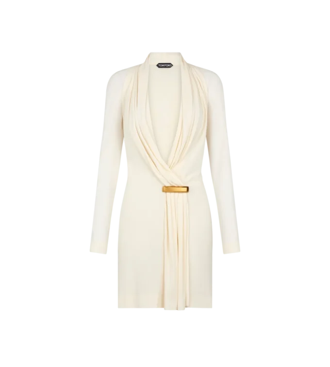 Cocktailkleid mit V-Ausschnitt, langen Ärmeln und Bar-Detail