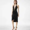 Cocktailkleid mit V-Ausschnitt und drapiertem Wasserfall-Detail vorne in der Mitte