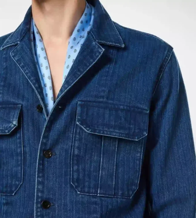 Denim-Overshirt mit Fischgrätenmuster