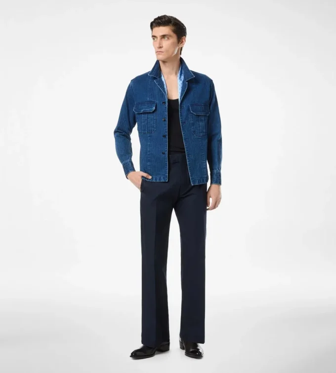 Denim-Overshirt mit Fischgrätenmuster