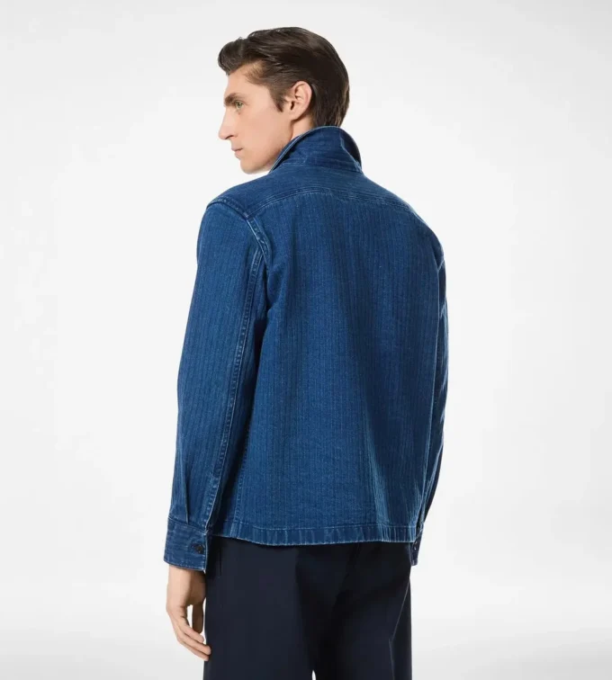 Denim-Overshirt mit Fischgrätenmuster