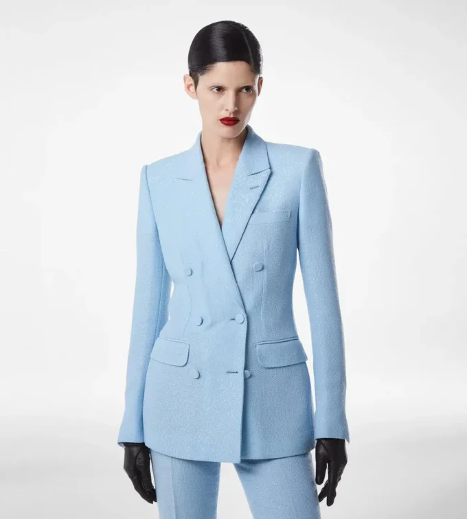 Doppelreihige Jacke aus Wollmischkrepp mit Pailletten