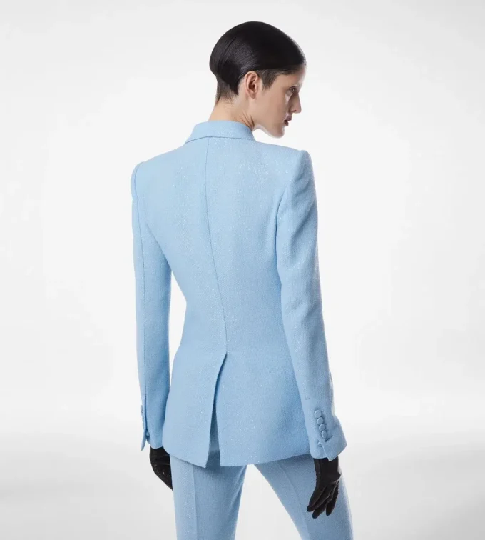 Doppelreihige Jacke aus Wollmischkrepp mit Pailletten