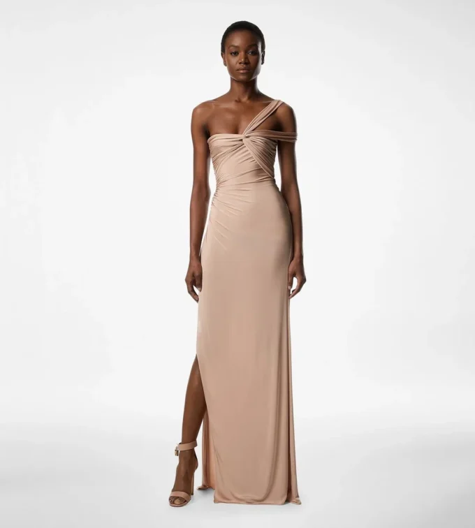 Ein-Schulter-Abendkleid mit gedrehter Vorderseite