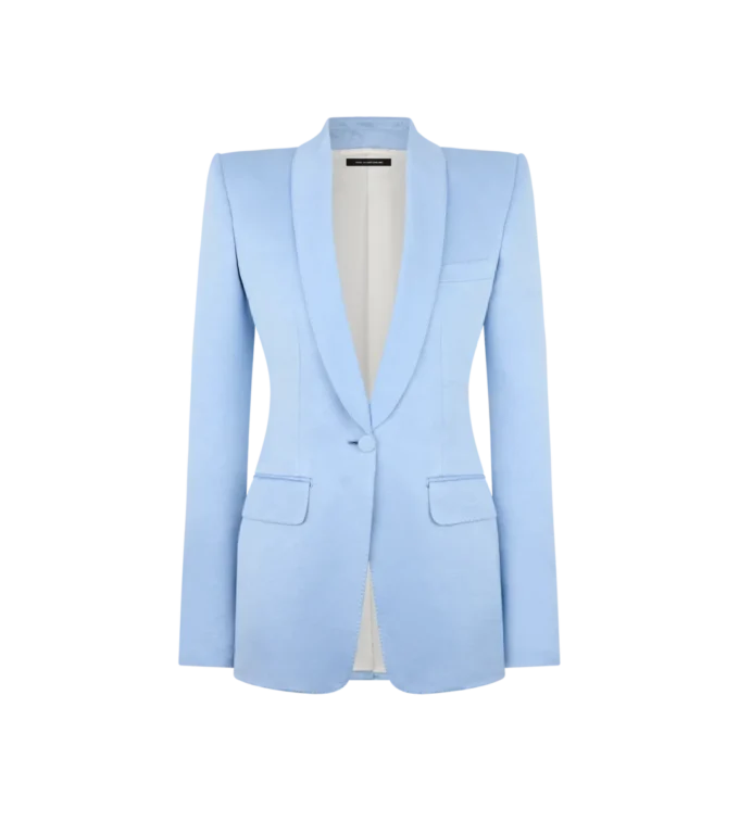 Einreihige Jacke aus Baumwoll-Seidenmischung mit Schalkragen