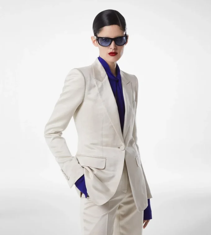 Einreihige Jacke aus gewaschener Baumwoll-Seidenmischung Duchesse