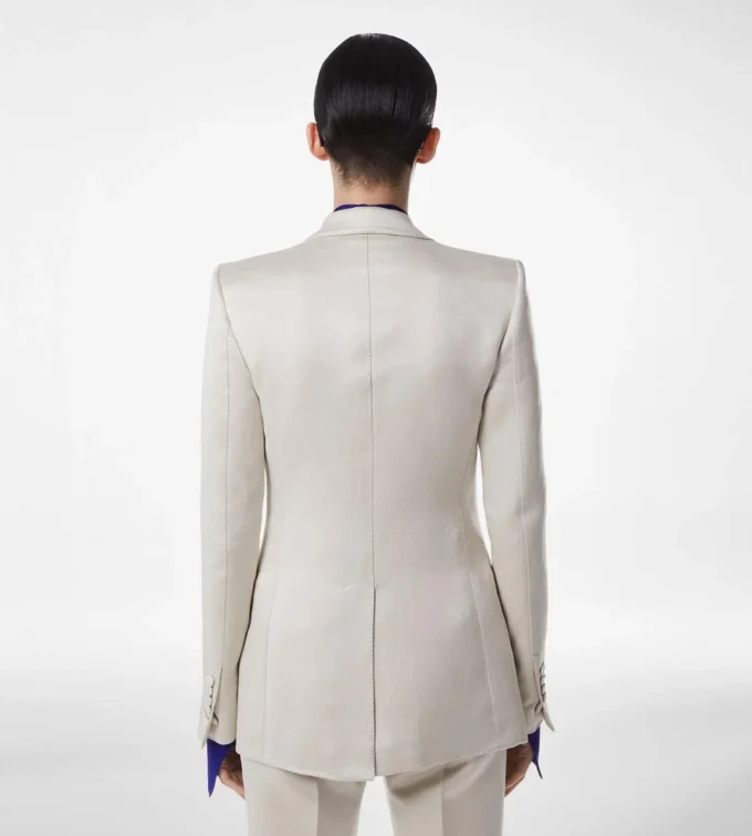 Einreihige Jacke aus gewaschener Baumwoll-Seidenmischung Duchesse