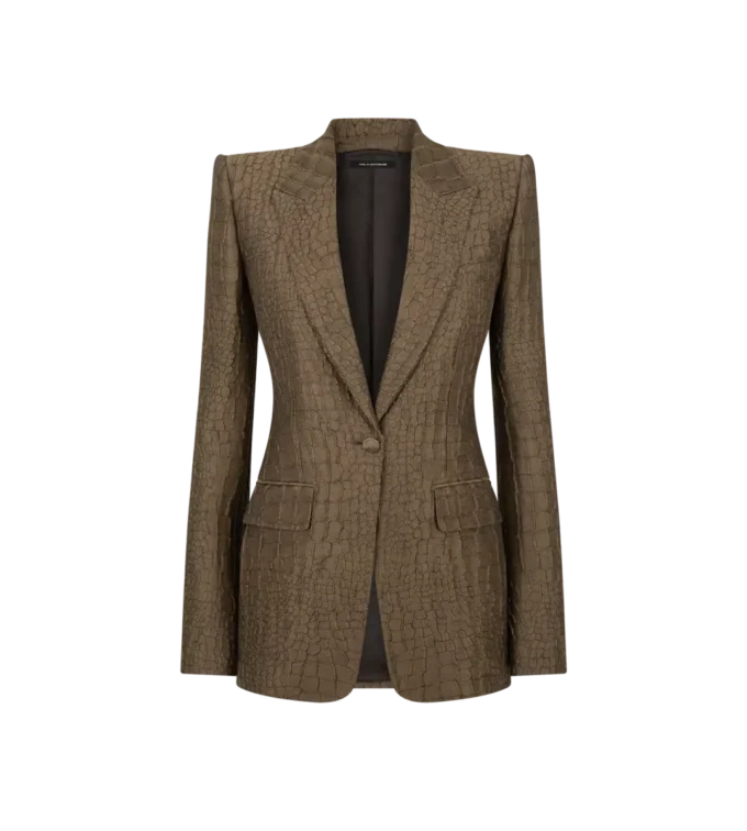 Einreihige Jacke mit Kragen und Krokodil-Jacquard