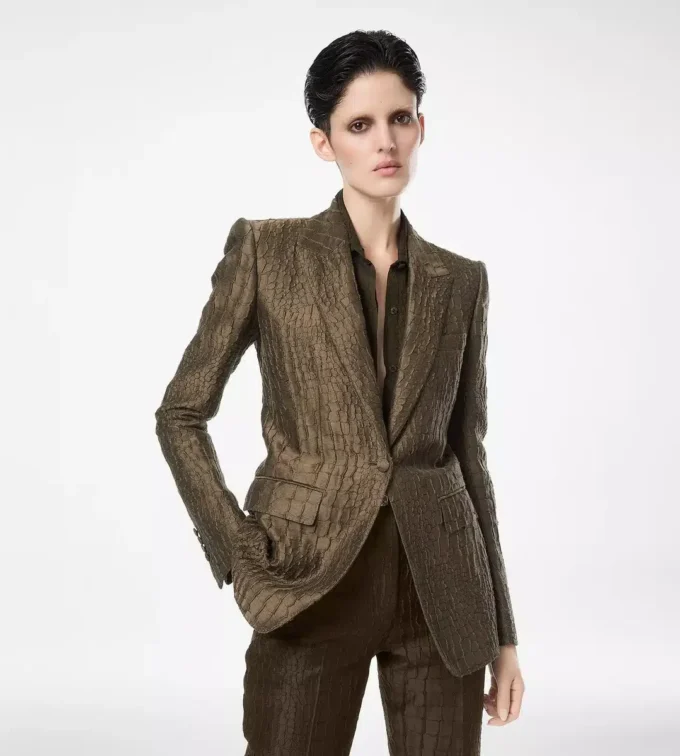 Einreihige Jacke mit Kragen und Krokodil-Jacquard