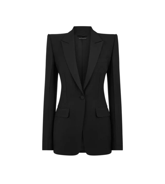 Einreihige Smokingjacke aus Woll-Seiden-Mischung