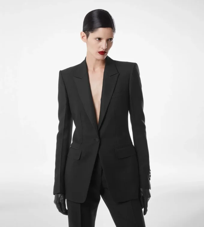 Einreihige Smokingjacke aus Woll-Seiden-Mischung