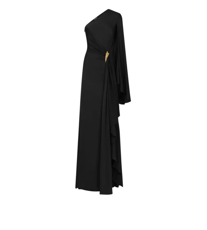 Einseitiges Abendkleid mit Cape und Liza-Hardware-Details