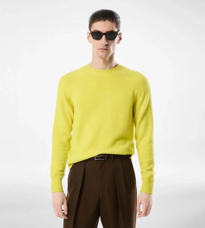 Filz-Kaschmir-Pullover mit Rundhalsausschnitt