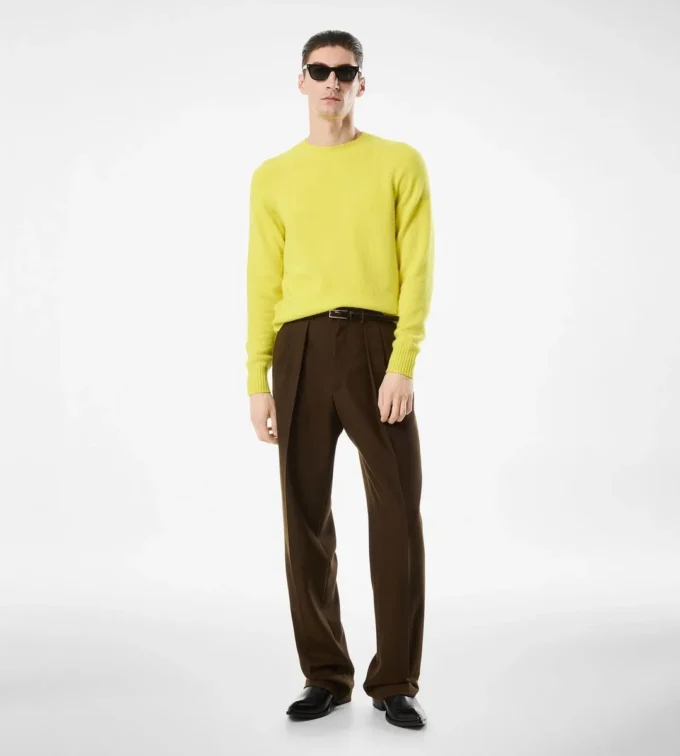 Filz-Kaschmir-Pullover mit Rundhalsausschnitt