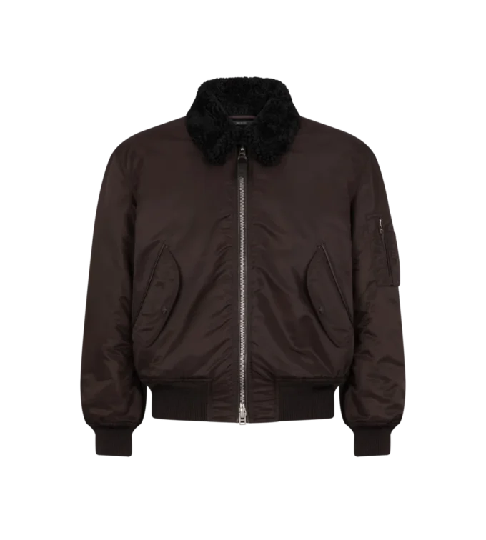 Fliegerjacke mit Nylon-Lammfellkragen