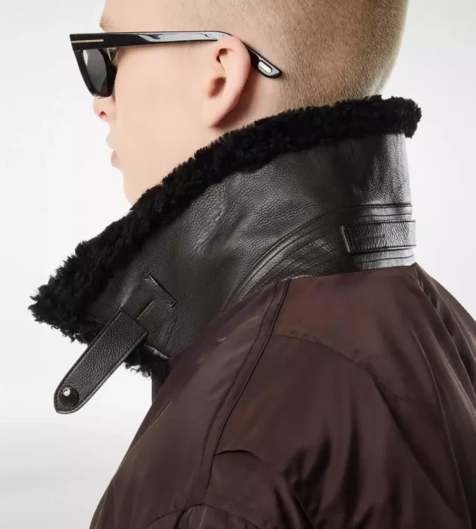 Fliegerjacke mit Nylon-Lammfellkragen
