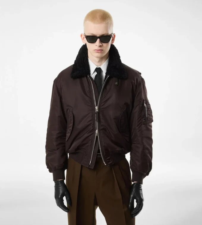 Fliegerjacke mit Nylon-Lammfellkragen