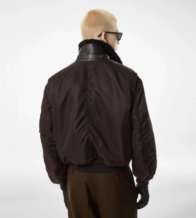 Fliegerjacke mit Nylon-Lammfellkragen