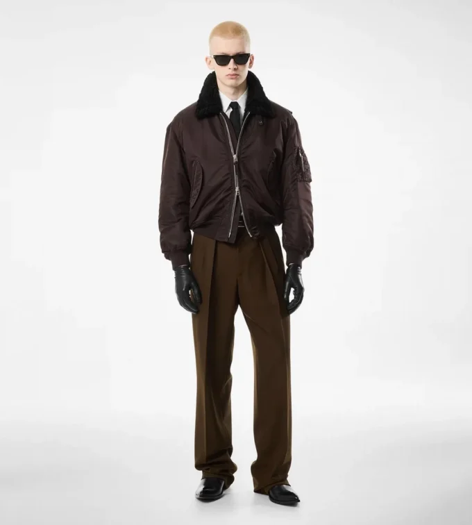 Fliegerjacke mit Nylon-Lammfellkragen