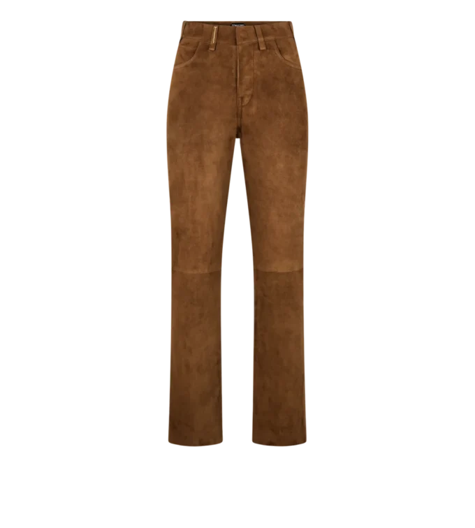 Fünf-Taschen-Hose aus vollnarbigem Lammwildleder mit geprägtem Tf-Logo
