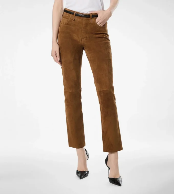 Fünf-Taschen-Hose aus vollnarbigem Lammwildleder mit geprägtem Tf-Logo