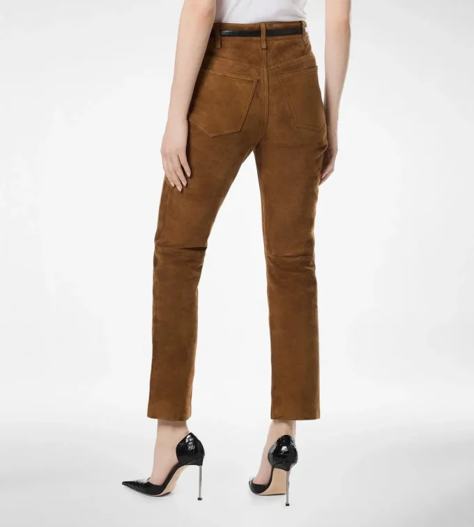 Fünf-Taschen-Hose aus vollnarbigem Lammwildleder mit geprägtem Tf-Logo