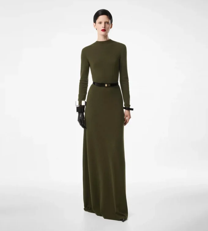 Full Needle Fine Cashmere Silk Crewneck Column Dress