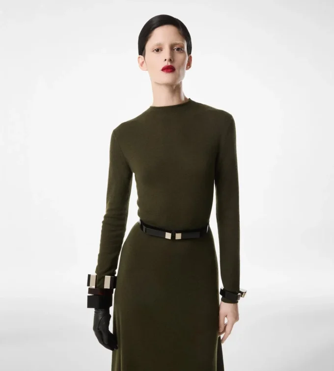 Full Needle Fine Cashmere Silk Crewneck Column Dress