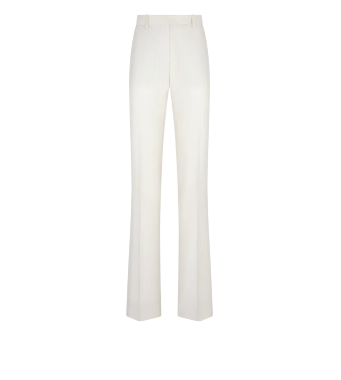 Gerade geschnittene Hose aus Wolle und Seide mit Schattenstreifen
