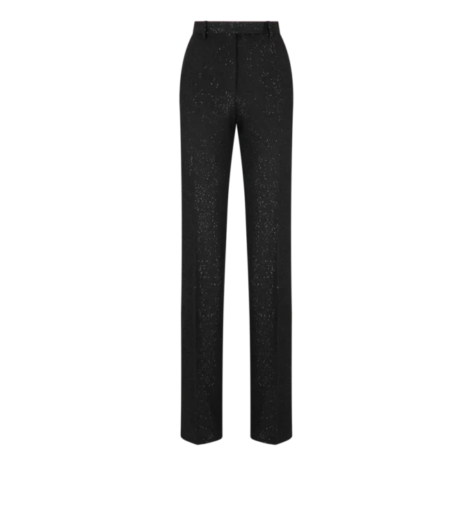 Gerade geschnittene Hose aus Wollmischkrepp mit Pailletten