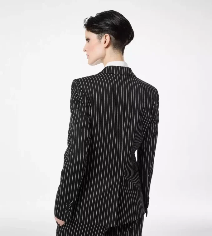 Gestreifte Einreiherjacke aus Wolle und Baumwolle